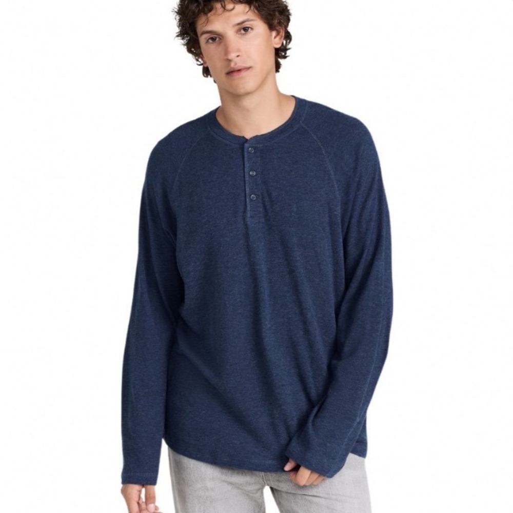 Faherty Cloud Cotton Henley Shirt Mens XL Navy Blue Long Sleeve MKC0077-NVH